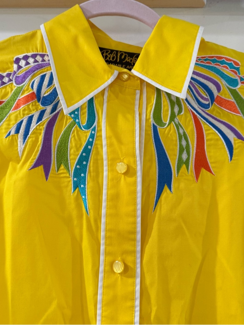 Bob Mackie Wearable Art Yellow Embroidered Western Shirt Small Y2K Domain Rodeo